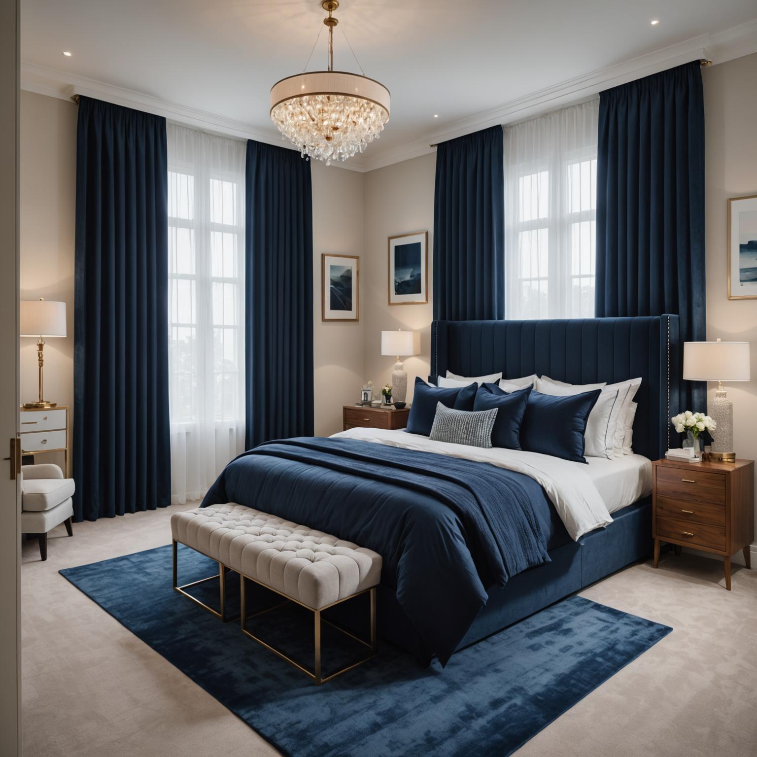 Pinch pleat blockout curtains in a luxurious bedroom