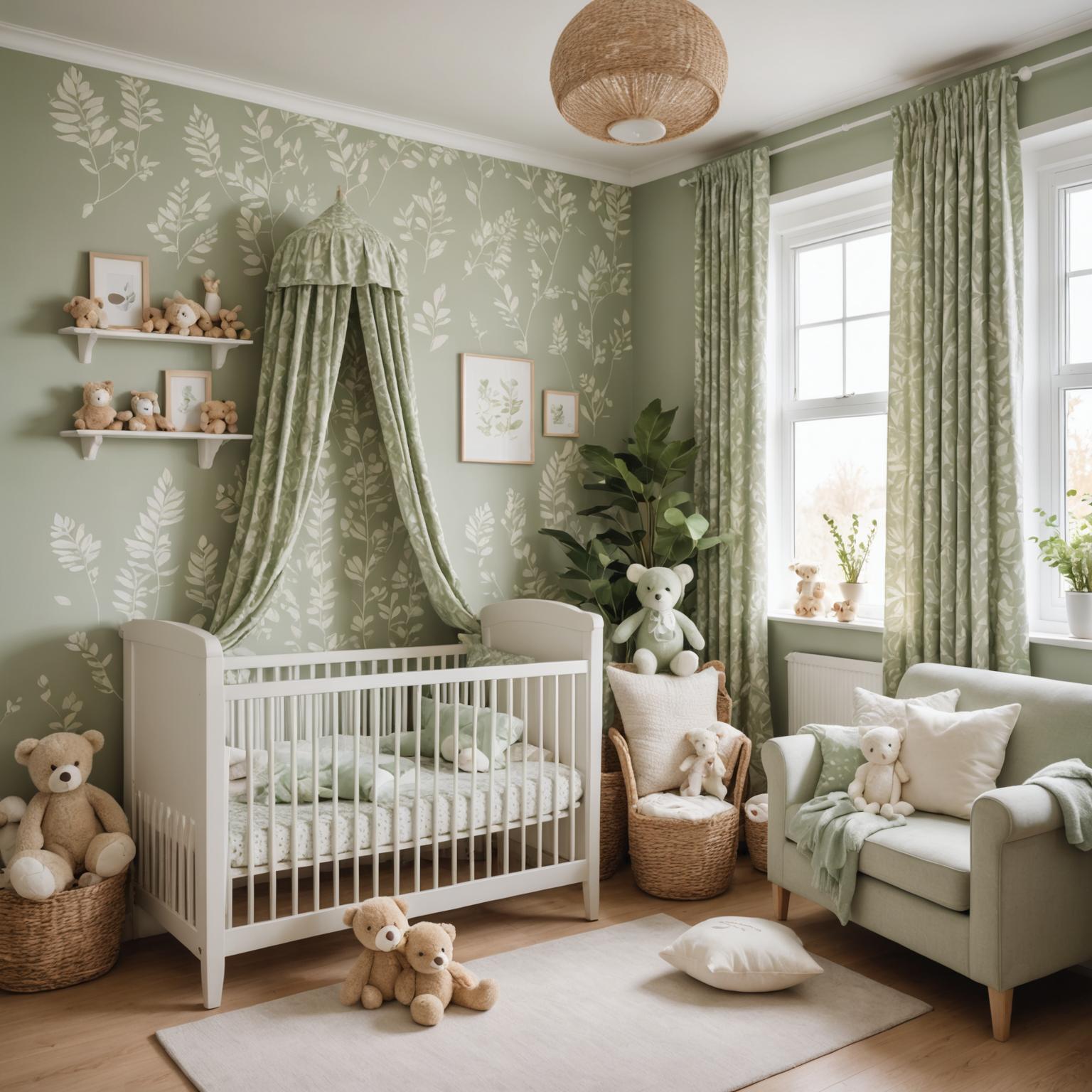 Patterned curtains in a cosy children nursery