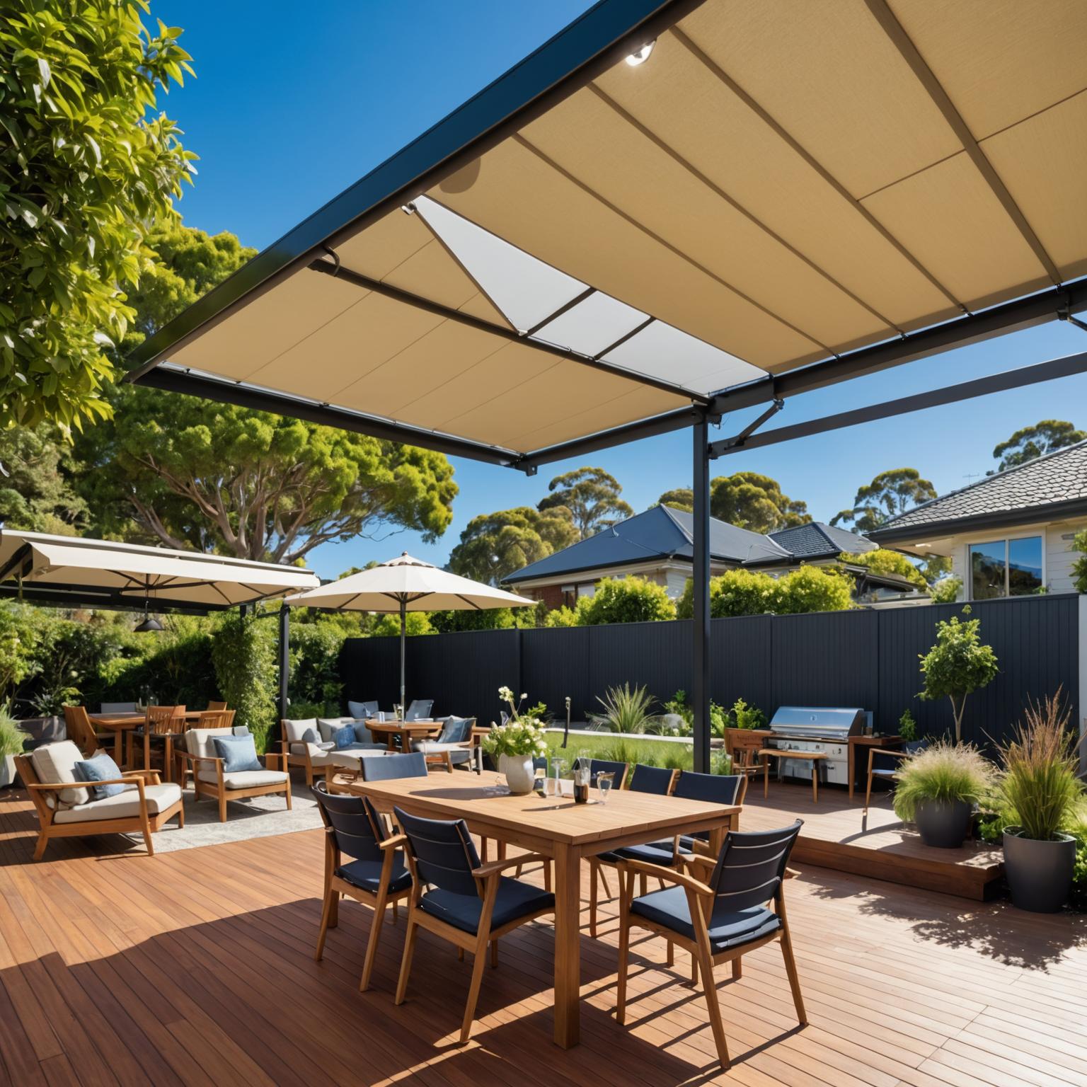 Retractable awning over an outdoor patio