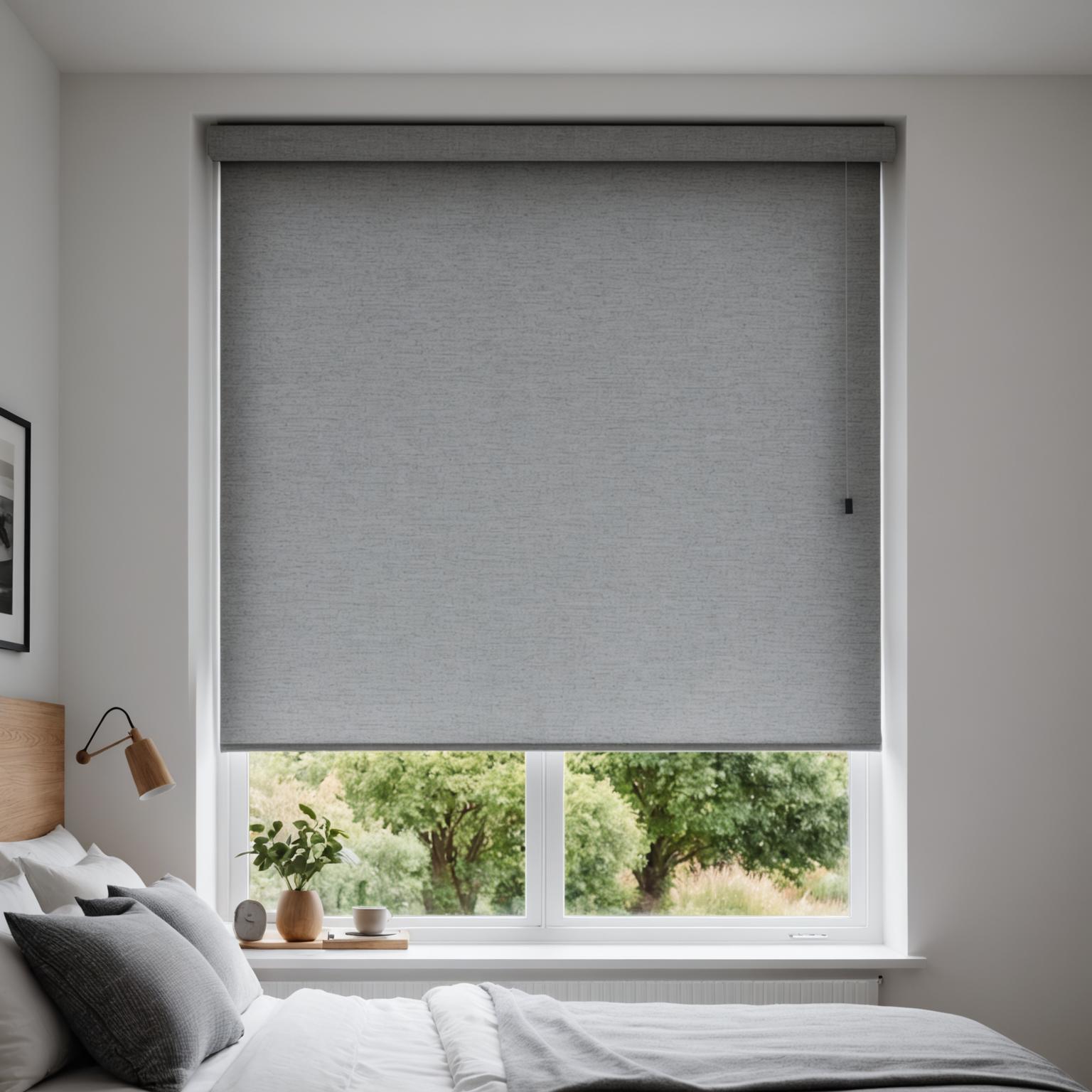 Roller blind installed in a modern bedroom