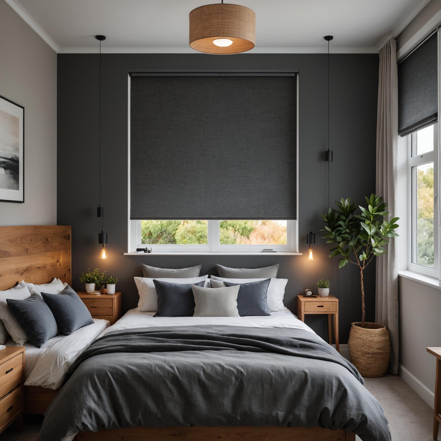 Blockout roller blind in a cosy bedroom