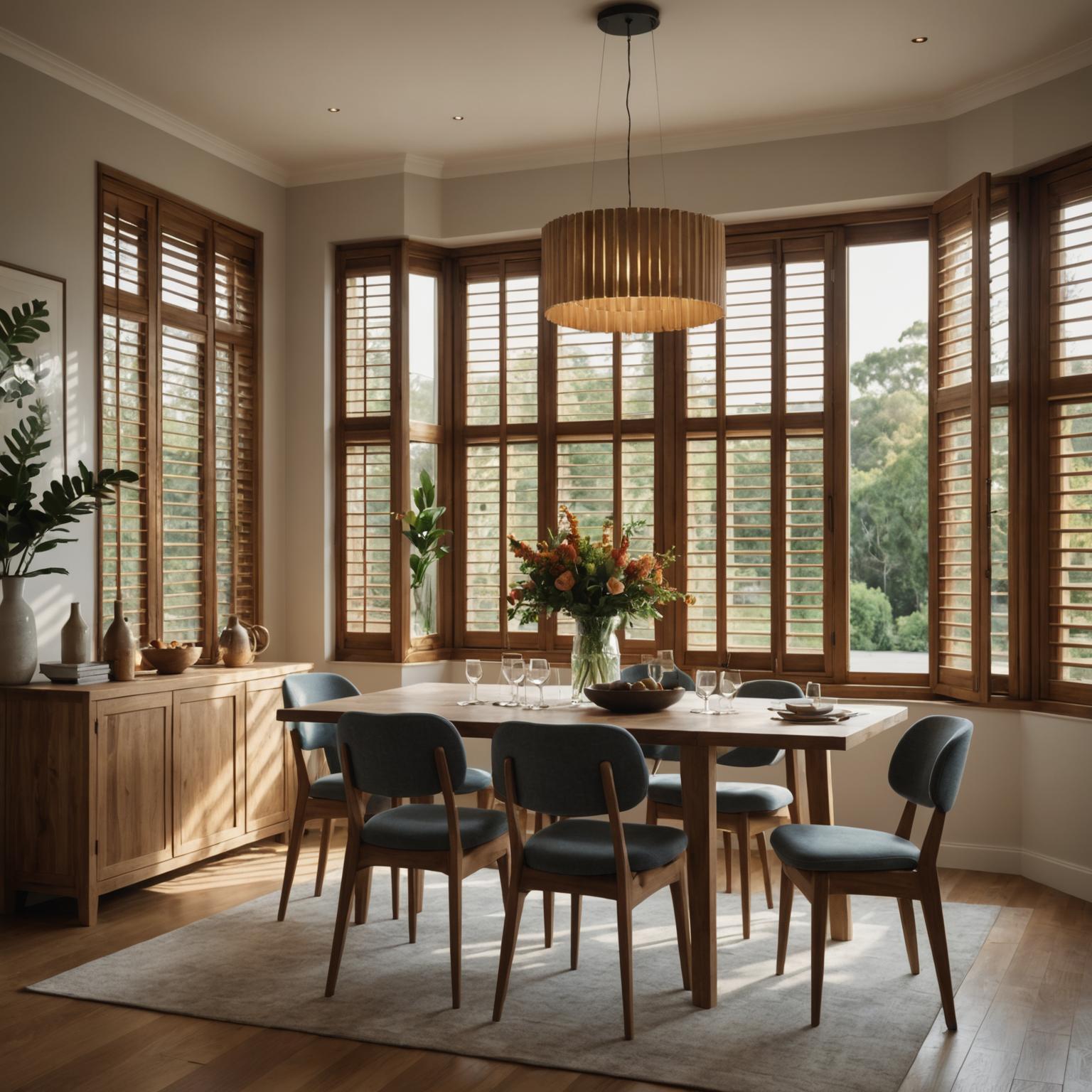 Timber plantation shutters in a dining room